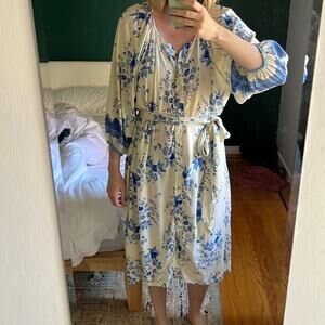 Natalie Martin Bluebell Print Midi Tie Waist Dress